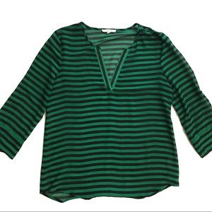 41 Hawthorn Sheer Striped Blouse Green Black M